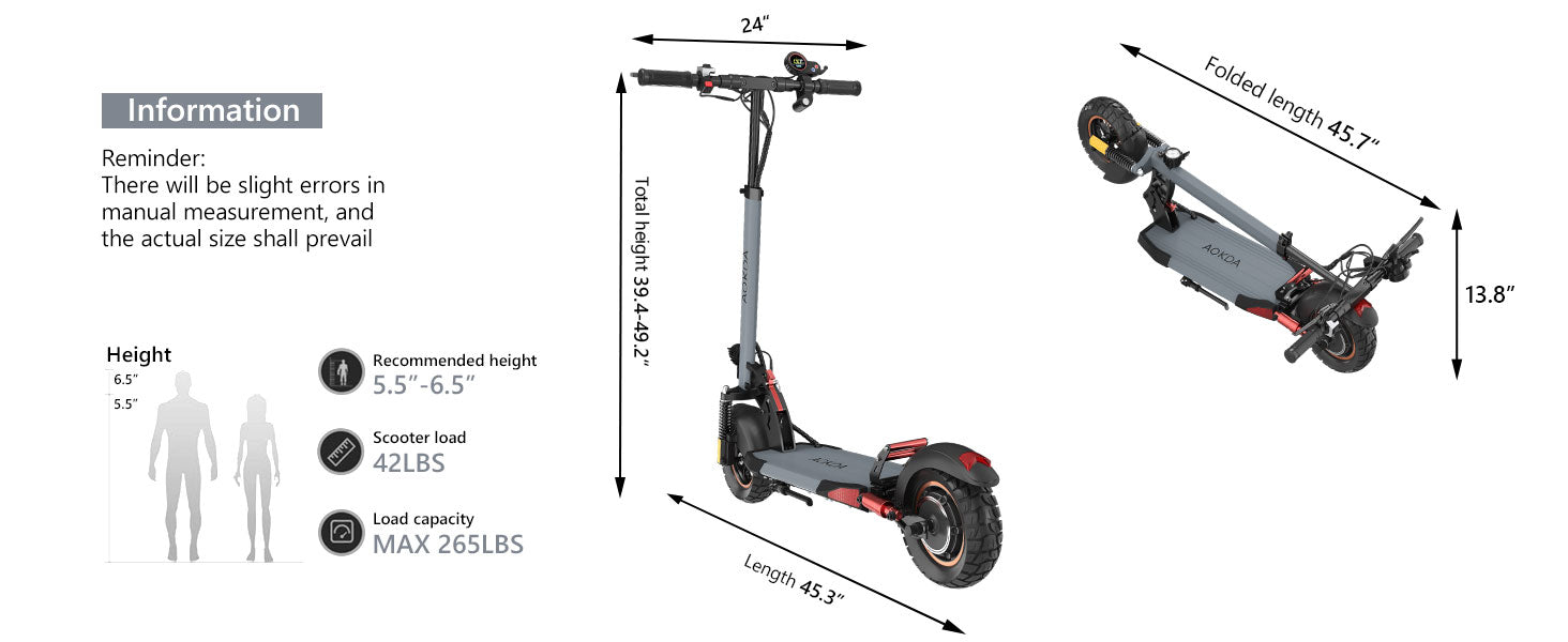 AOKDA A1 Commuting Electric Scooter size