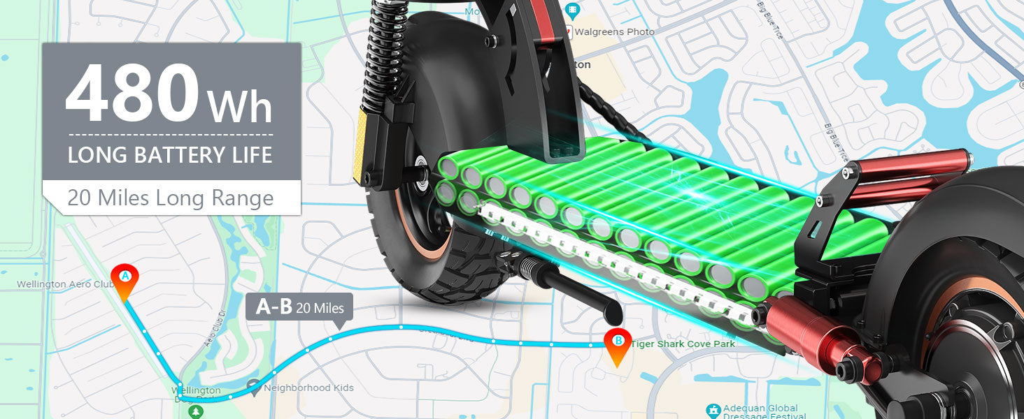 AOKDA A1 Commuting Electric Scooter with 480Wh battery, long range 20 miles