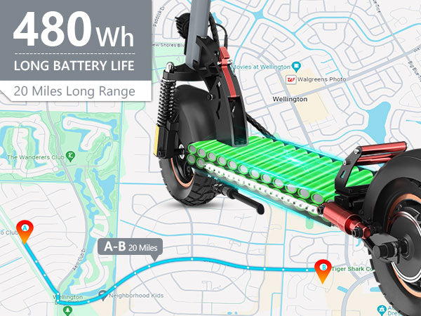 AOKDA A1 Commuting Electric Scooter with 480Wh battery, long range 20 miles