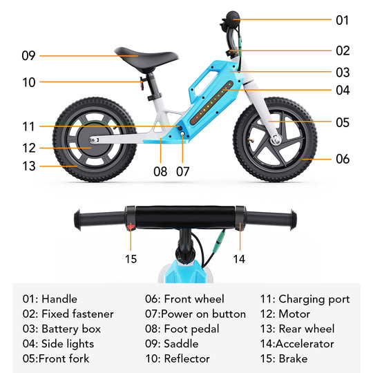 Aokda K8 Kids Balance Bike forl kids 2-6 years old with 180W motor, max speed 12 km/h