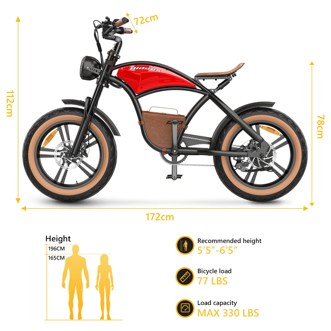 Hidoes B10 Electric Bike, 1000W Fat Tire Electric Bike, Cruiser E-bike with 48V 12.5Ah Battery, Long Range 40 Miles, Max Speed 28 MPH , Payload 150Kg