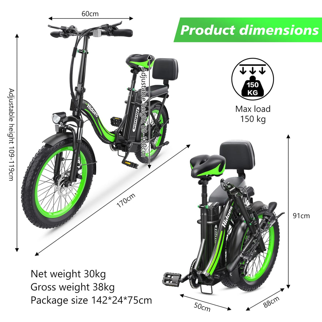 Hidoes C1 Folding Electric Bike, E-Bike with Removeable Battery, 750W Motor, 48v 13Ah Battery, Fast Speed 25 MPH, Long Range 22 Miles