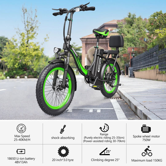 Hidoes C1 Folding Electric Bike, E-Bike with Removeable Battery, 750W Motor, 48v 13Ah Battery, Fast Speed 25 MPH, Long Range 22 Miles