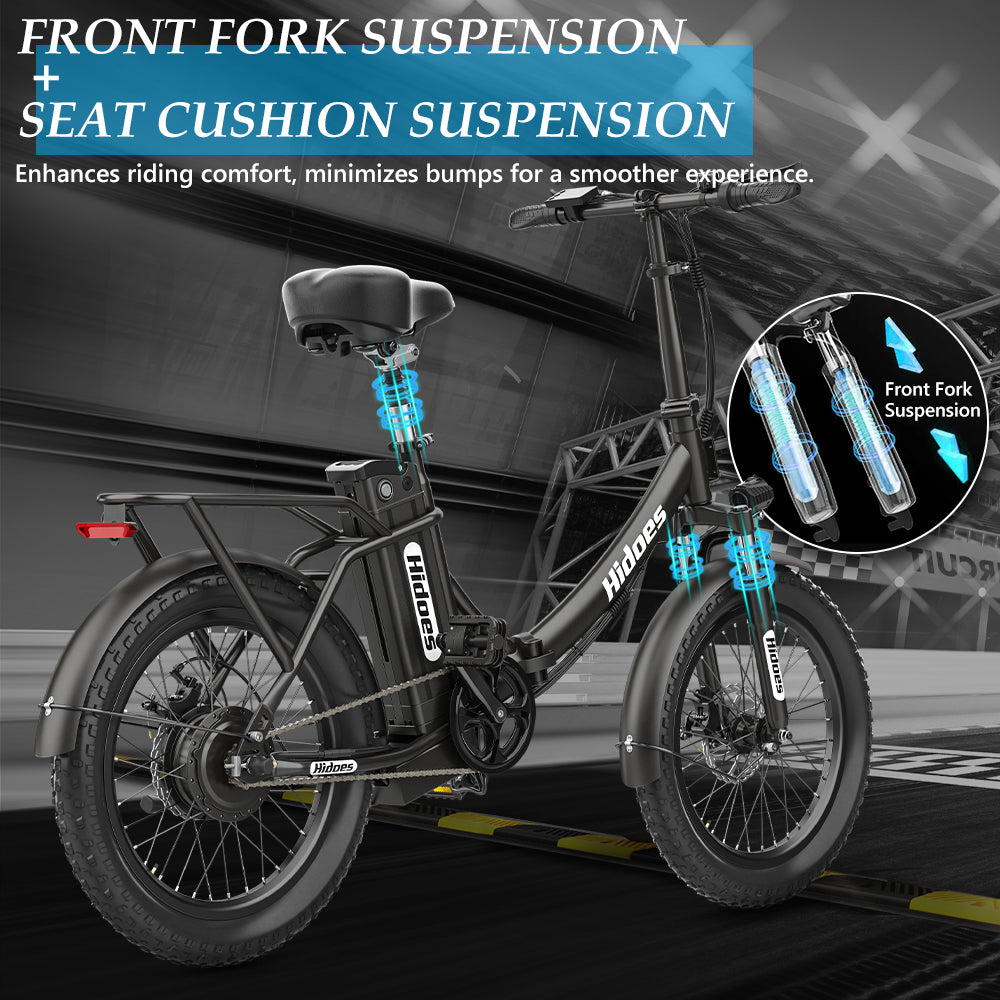 Hidoes C2 folding electric bike for commuter with front fork suspension
