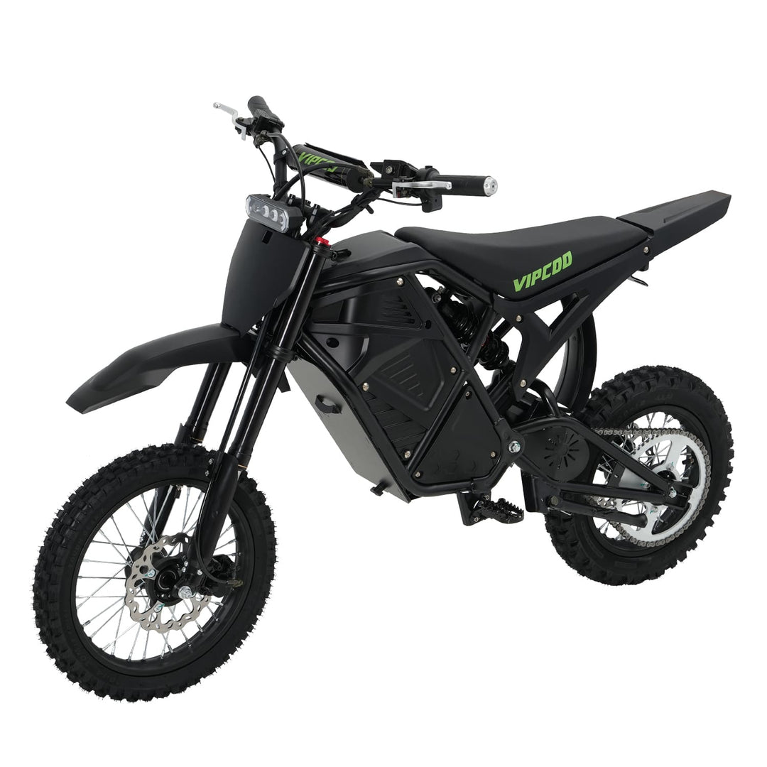 The VIPCOO H3 Electric Dirt Bike is designed for riders who want maximum power, advanced performance, and all-terrain capability in one machine. Featuring a high-torque 48V 3500W motor and a 48V 23Ah removable lithium battery, it delivers incredible acceleration (39 mph), long-range endurance (43 miles), and the confidence to conquer any trail.
