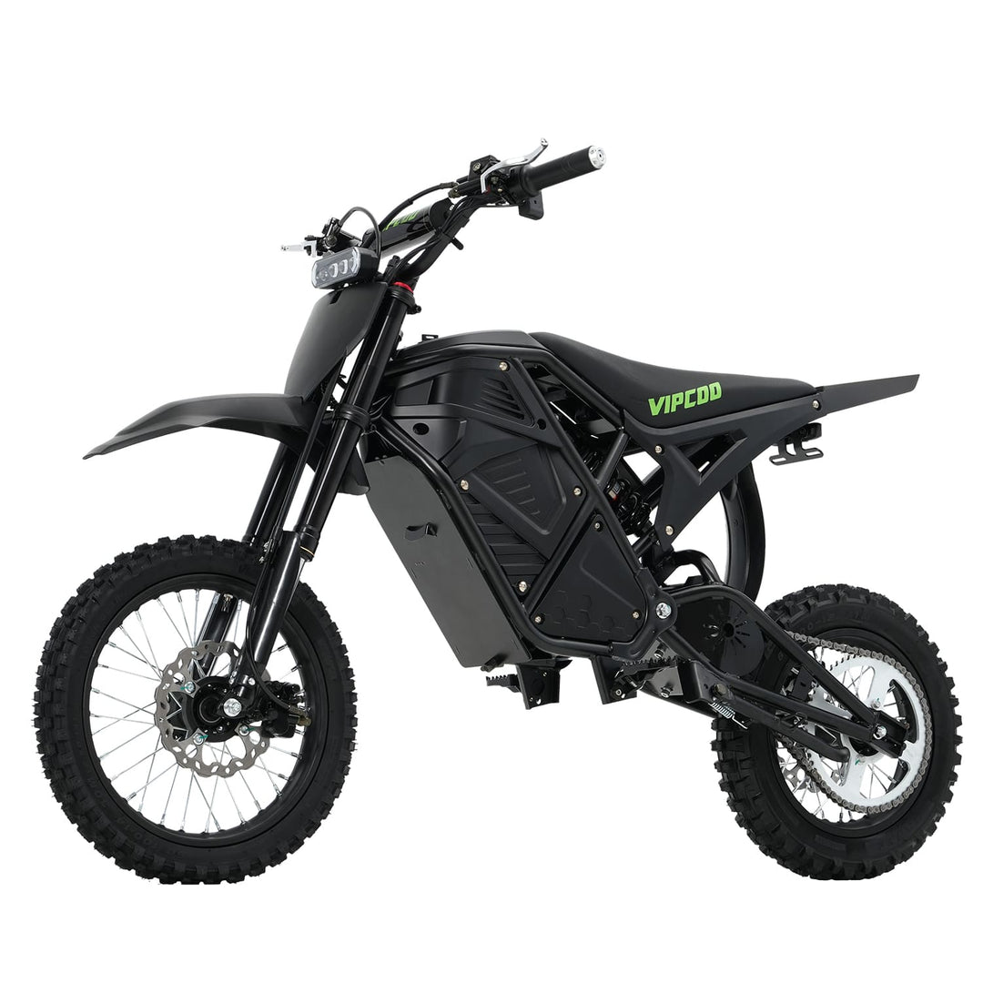 The VIPCOO H3 Electric Dirt Bike is designed for riders who want maximum power, advanced performance, and all-terrain capability in one machine. Featuring a high-torque 48V 3500W motor and a 48V 23Ah removable lithium battery, it delivers incredible acceleration (39 mph), long-range endurance (43 miles), and the confidence to conquer any trail.
