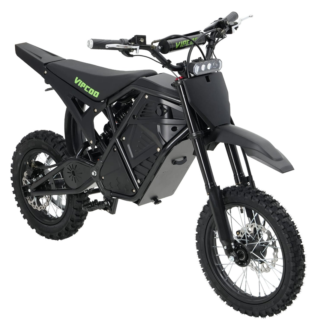 The VIPCOO H3 Electric Dirt Bike is designed for riders who want maximum power, advanced performance, and all-terrain capability in one machine. Featuring a high-torque 48V 3500W motor and a 48V 23Ah removable lithium battery, it delivers incredible acceleration (39 mph), long-range endurance (43 miles), and the confidence to conquer any trail.