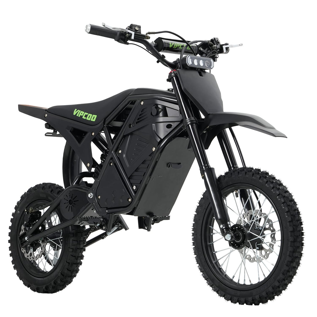 The VIPCOO H3 Electric Dirt Bike is designed for riders who want maximum power, advanced performance, and all-terrain capability in one machine. Featuring a high-torque 48V 3500W motor and a 48V 23Ah removable lithium battery, it delivers incredible acceleration (39 mph), long-range endurance (43 miles), and the confidence to conquer any trail.