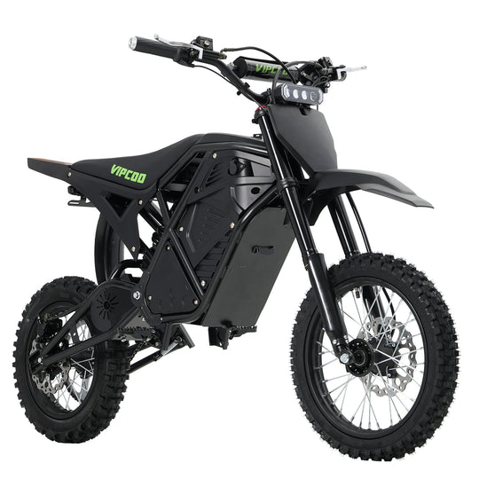 The VIPCOO H3 Electric Dirt Bike is designed for riders who want maximum power, advanced performance, and all-terrain capability in one machine. Featuring a high-torque 48V 3500W motor and a 48V 23Ah removable lithium battery, it delivers incredible acceleration (39 mph), long-range endurance (43 miles), and the confidence to conquer any trail.