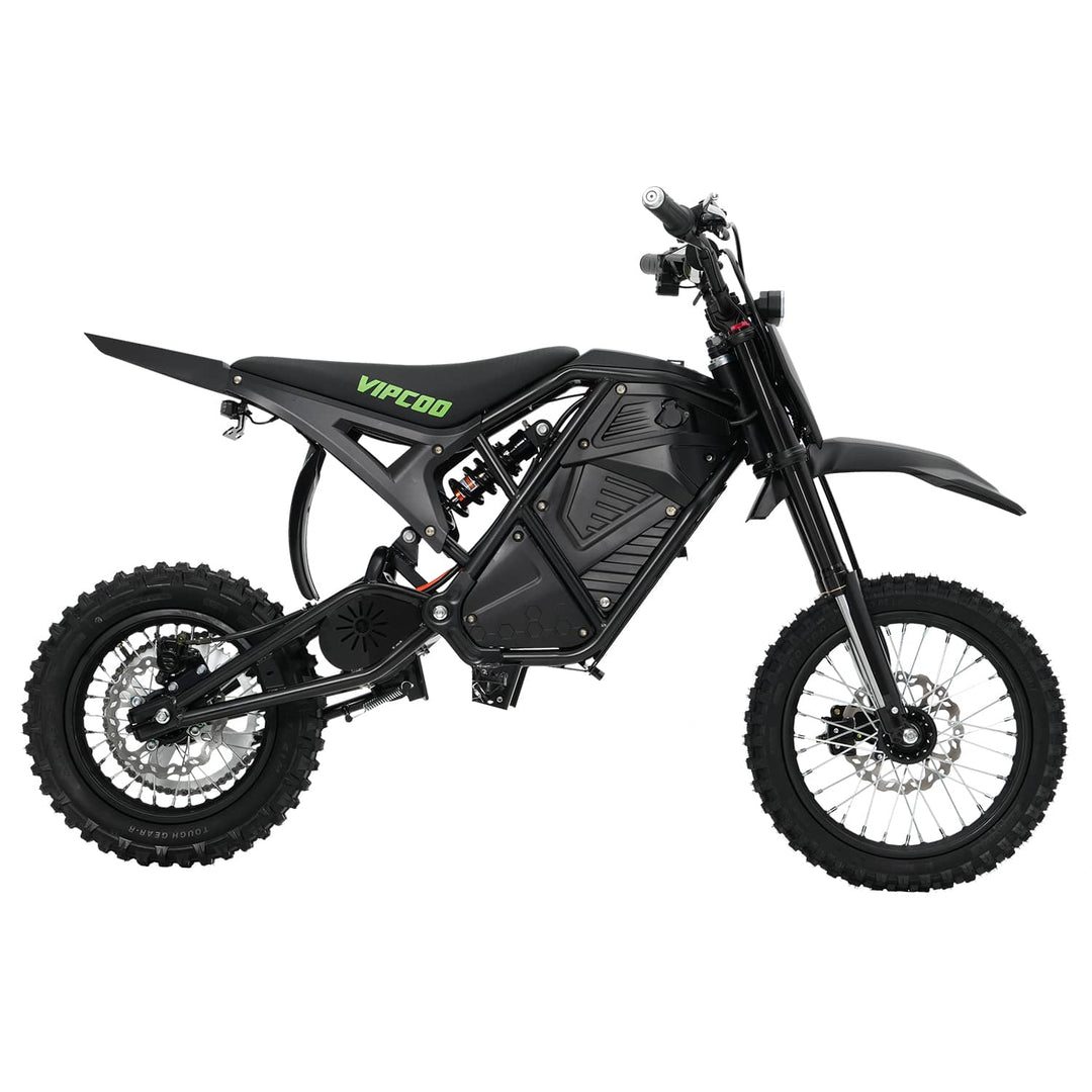 The VIPCOO H3 Electric Dirt Bike is designed for riders who want maximum power, advanced performance, and all-terrain capability in one machine. Featuring a high-torque 48V 3500W motor and a 48V 23Ah removable lithium battery, it delivers incredible acceleration (39 mph), long-range endurance (43 miles), and the confidence to conquer any trail.