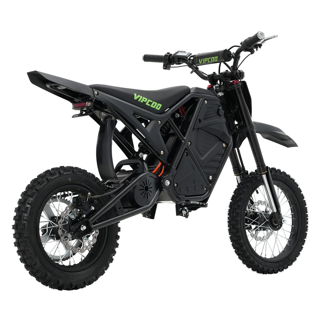 The VIPCOO H3 Electric Dirt Bike is designed for riders who want maximum power, advanced performance, and all-terrain capability in one machine. Featuring a high-torque 48V 3500W motor and a 48V 23Ah removable lithium battery, it delivers incredible acceleration (39 mph), long-range endurance (43 miles), and the confidence to conquer any trail.