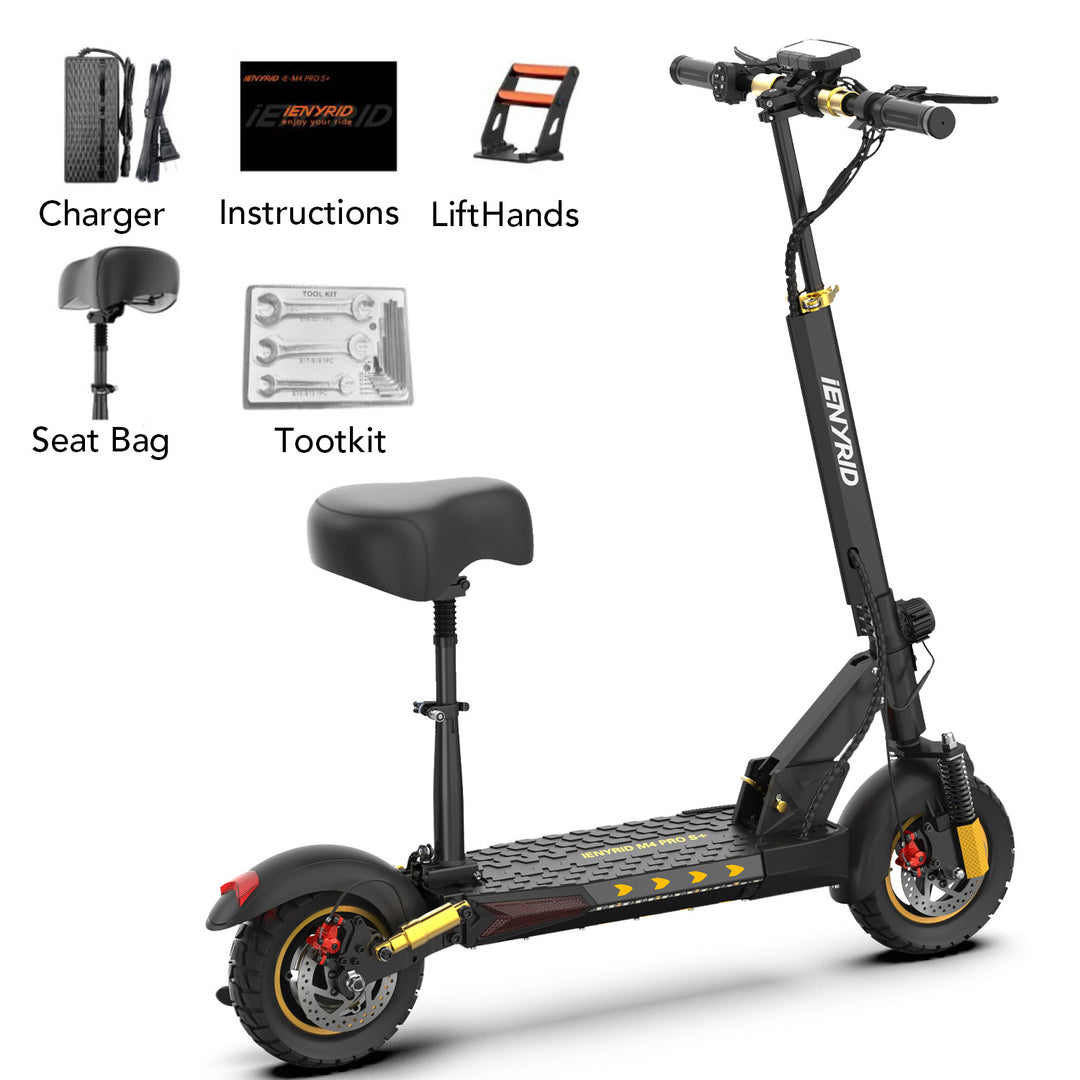 iENYRID M4 Pro S+ 2024 Gold Electric Scooter with Seat, 800W Off Road E-Scooter, 48V Battery, Long Range 18.6 Miles, Max Speed 28 Mph, Payload 330Lbs