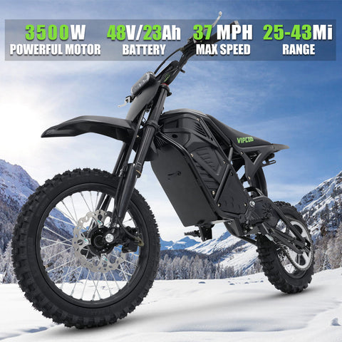 VIPCOO H3 3500W Electric Dirt Bike – 43-Mile Range, 220Nm Torque, Removable Battery